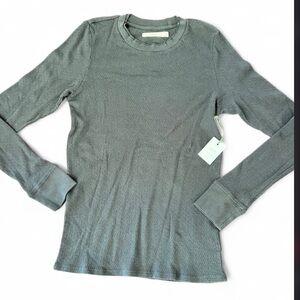 AE77 American Eagle Dark Gray Waffle Knit Thermal Top L Made in USA 100% Cotton